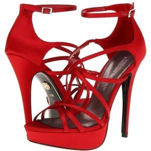 Red Satin Strappy Heels